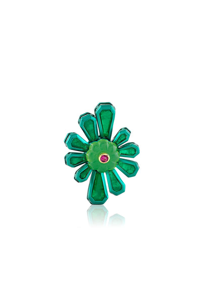 Isharya Enchanted Garden Brooch In Green Plating indian designer wear online shopping melange singapore 