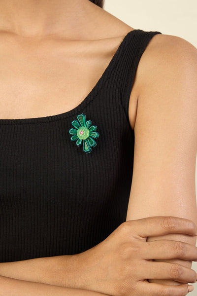 Isharya Enchanted Garden Brooch In Green Plating indian designer wear online shopping melange singapore 