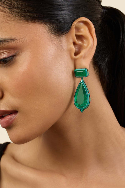 Isharya Enchanted Trail Dangler Earrings In Green Plating indian designer wear online shopping melange singapore 
