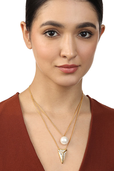 Isharya Essential Pearl Mirror Necklace In 18Kt Gold Plated indian designer wear online shopping melange singapore