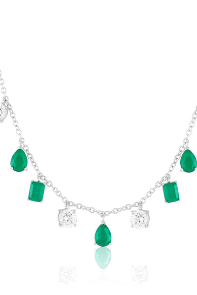 Isharya Eterna Emerald Charm Choker In Rhodium Plating indian designer wear online shopping melange singapore 