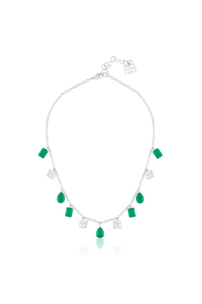 Isharya Eterna Emerald Charm Choker In Rhodium Plating indian designer wear online shopping melange singapore 