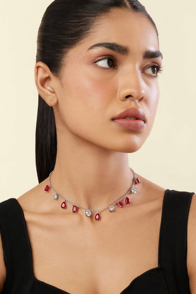 Isharya Eterna Fiery Charm Choker In Rhodium Plating indian designer wear online shopping melange singapore 
