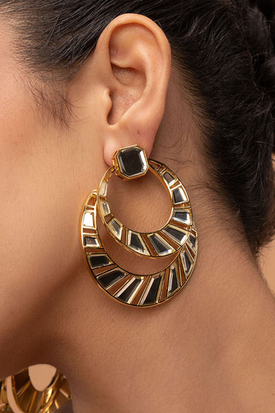 Isharya Fête Mirror Moon Bali Earrings White jewellery indian designer wear online shopping melange singapore