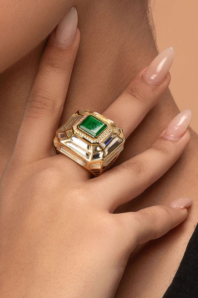 Isharya Fiesta Hydro Emerald Deco Ring jewellery indian designer wear online shopping melange singapore