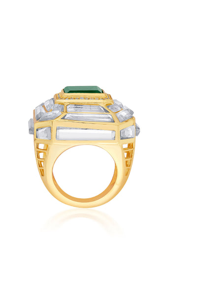 Isharya Fiesta Hydro Emerald Deco Ring jewellery indian designer wear online shopping melange singapore