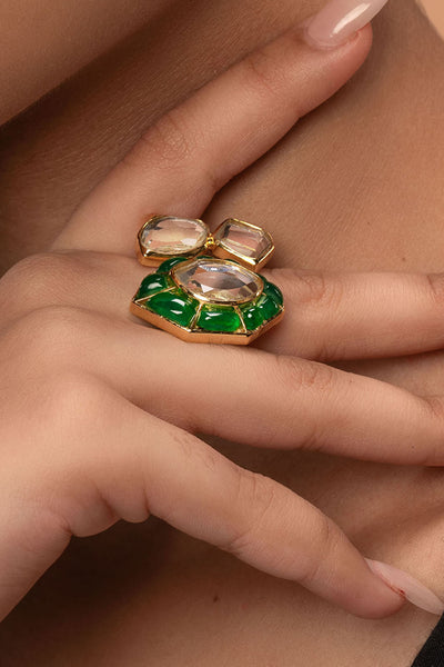 Isharya Fiesta Hydro Emerald Open Ring jewellery indian designer wear online shopping melange singapore