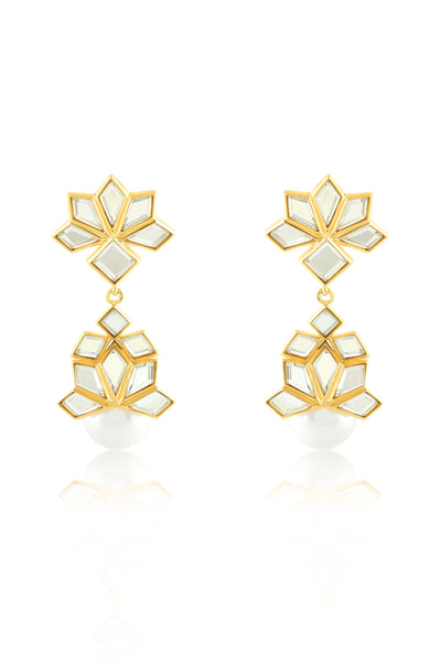 Isharya Flor Mirror Stud Earrings In 18Kt Gold Plated indian designer wear online shopping melange singapore