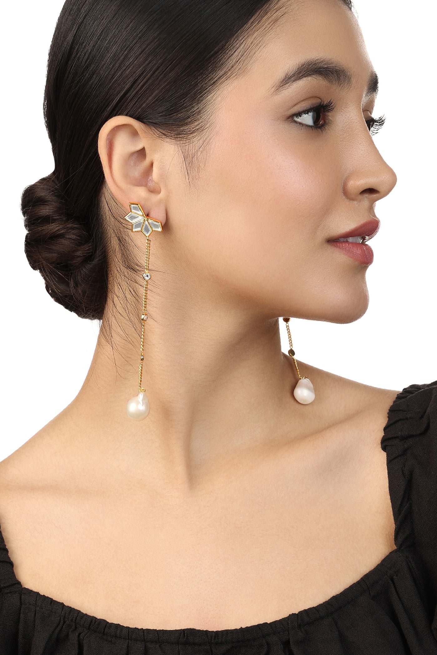 Isharya Flor Pearl Drop Earrings In 18Kt Gold Plated indian designer wear online shopping melange singapore