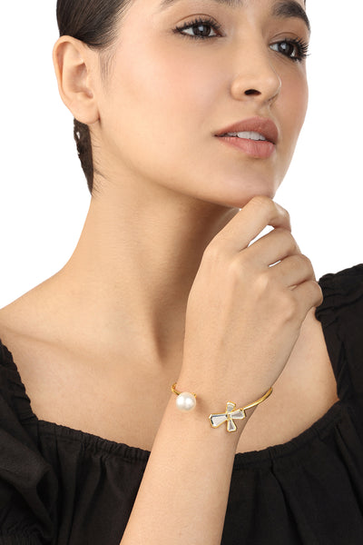 Isharya Flor Pearl Mirror Bracelet  In 18Kt Gold Plated indian designer wear online shopping melange singapore