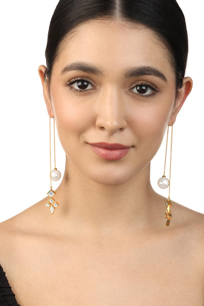 Isharya Flor Pearl Thread Earrings In 18Kt Gold Plated indian designer wear online shopping melange singapore