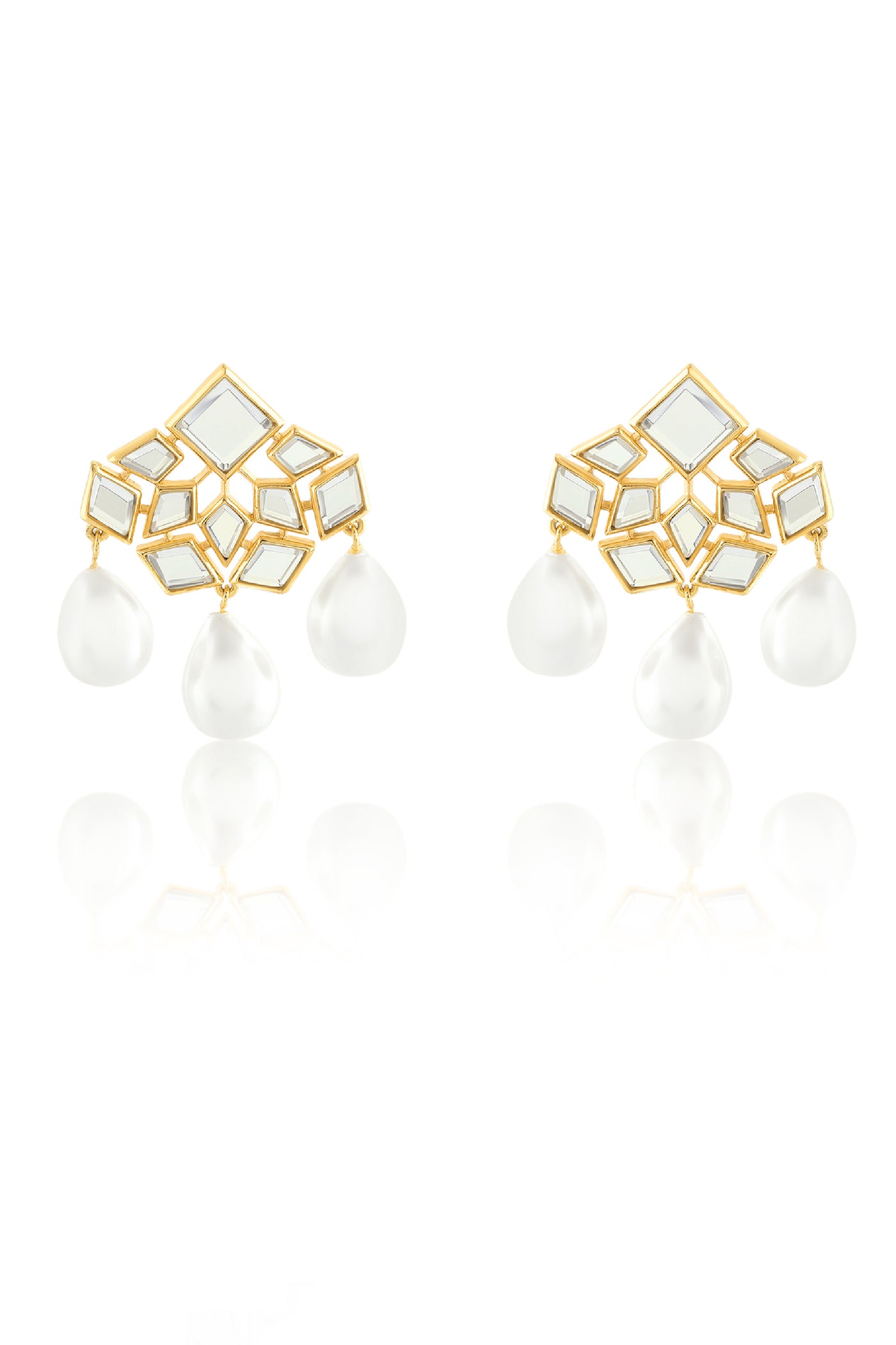 Isharya Flor Pearl Trio Earrings In 18Kt Gold Plated indian designer wear online shopping melange singapore