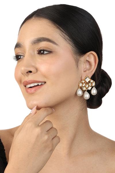 Isharya Flor Pearl Trio Earrings In 18Kt Gold Plated indian designer wear online shopping melange singapore