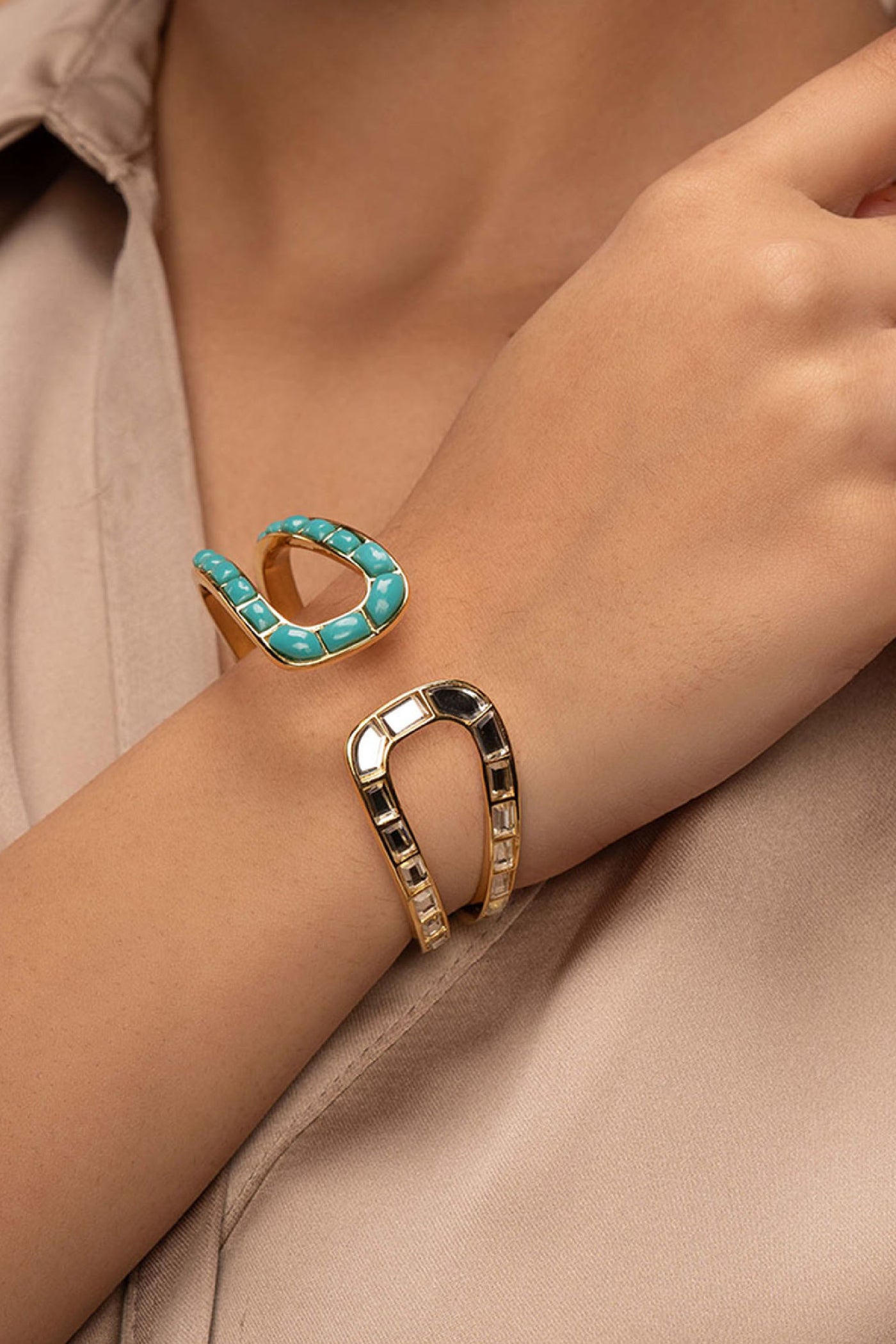 Isharya Glow Turquoise Open Cuff jewellery indian designer wear online shopping melange singapore