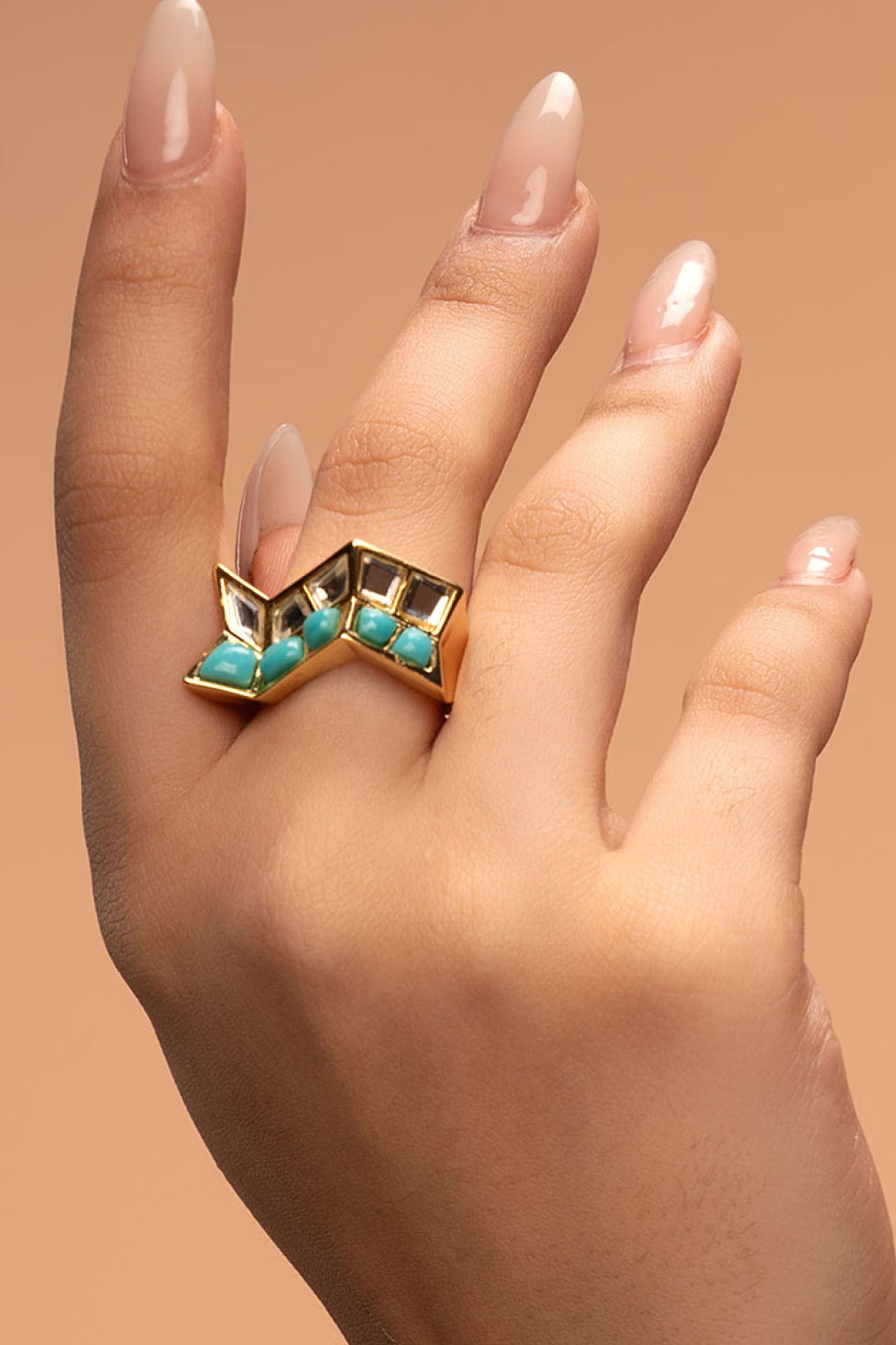 Isharya Glow Turquoise Zigzag Ring jewellery indian designer wear online shopping melange singapore