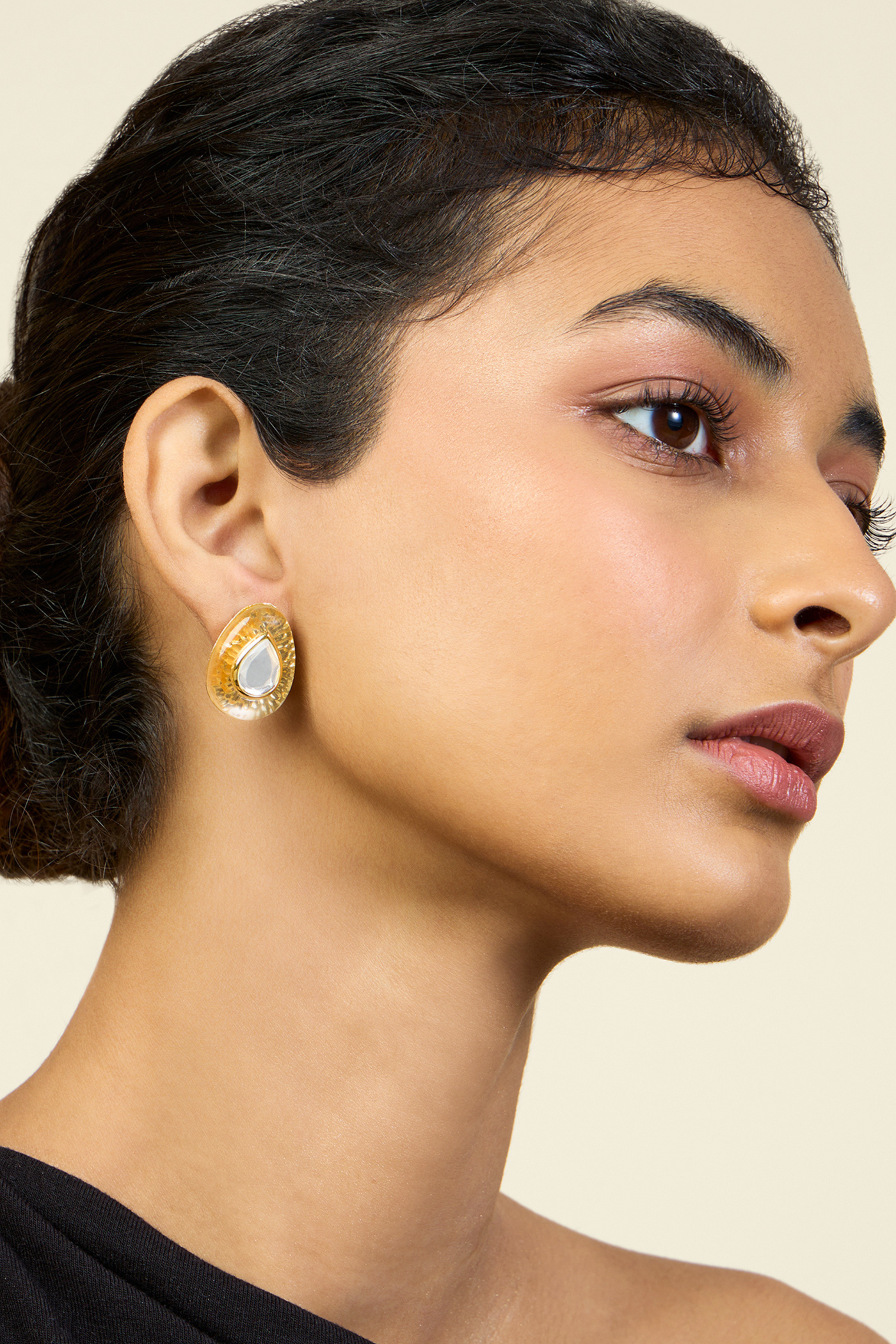 Gold Mirror Boondein Studs In 18Kt Gold Plated