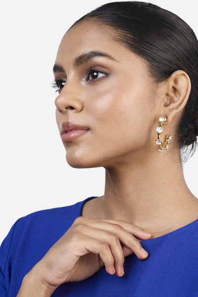 Isharya Gold Moss Contrast Hoop Earrings indian designer wear online shopping melange singapore