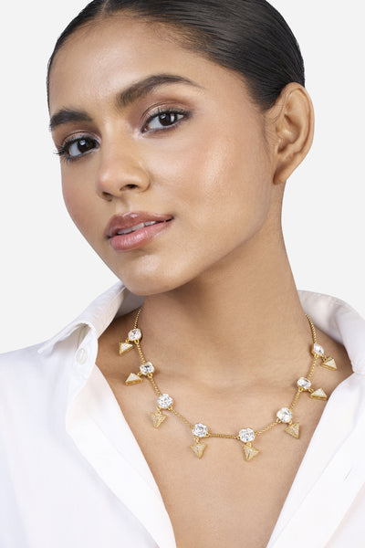 Isharya Gold Moss Pyramid Crystal Necklace indian designer wear online shopping melange singapore