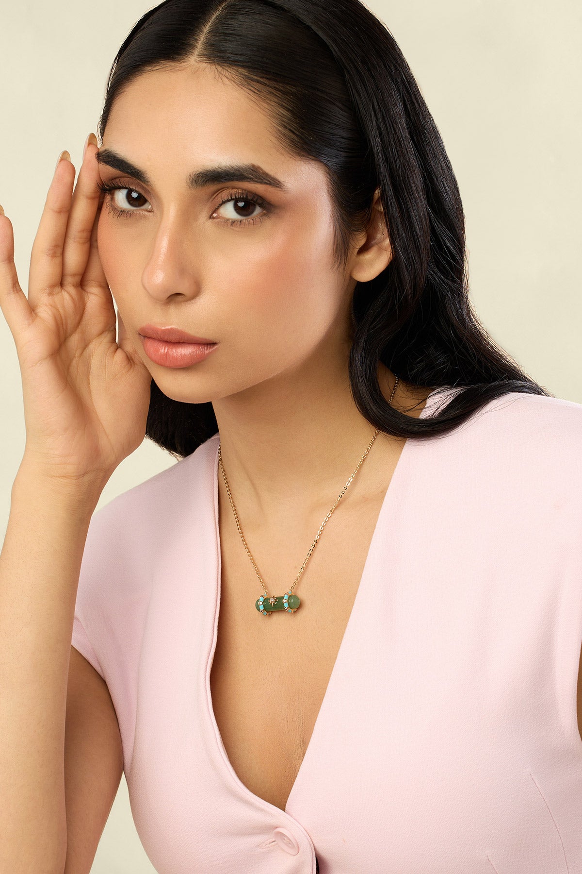 Isharya Green Aventurine Pendant Necklace In 18kt Gold Plated indian designer wear online shopping melange singapore 