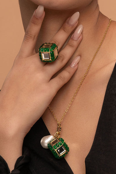 Isharya Hydro Emerald Dice Ring jewellery indian designer wear online shopping melange singapore