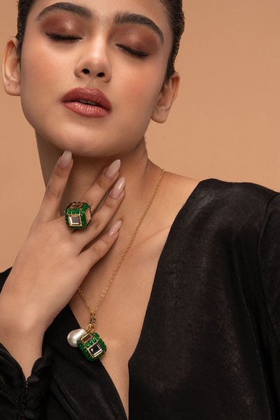 Isharya Hydro Emerald Dice Ring jewellery indian designer wear online shopping melange singapore