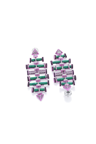 Isharya Hyper Pink Crystal Geometric Earrings indian designer wear online shopping melange singapore