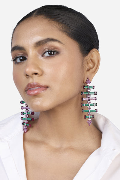 Isharya Hyper Pink Crystal Geometric Earrings indian designer wear online shopping melange singapore