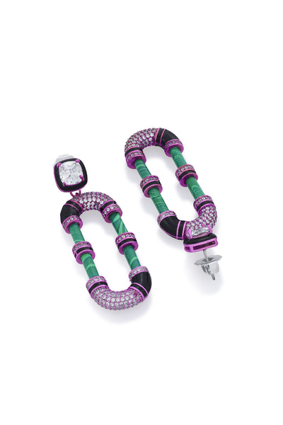 Isharya Hyper Pink Crystal Hoop Earrings indian designer wear online shopping melange singapore