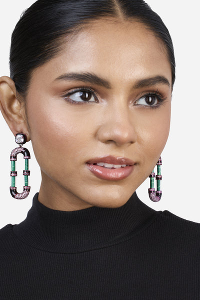 Isharya Hyper Pink Crystal Hoop Earrings indian designer wear online shopping melange singapore