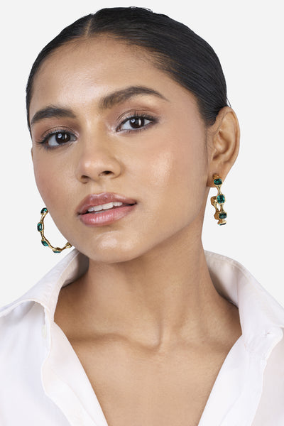 Isharya Jungle Green Crystal Hoop Earrings indian designer wear online shopping melange singapore