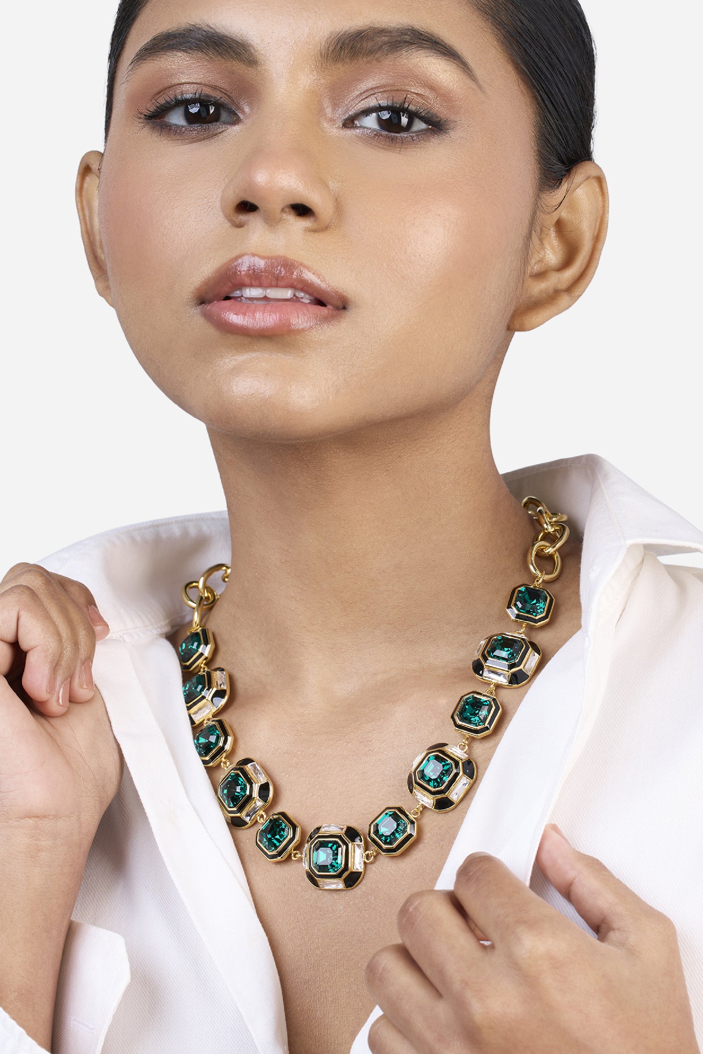 Isharya Jungle Green Crystal Necklace indian designer wear online shopping melange singapore