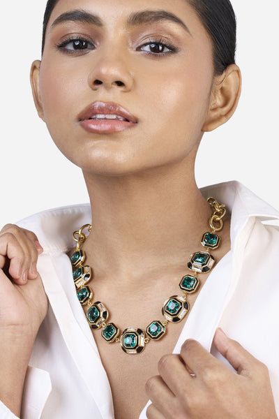 Isharya Jungle Green Crystal Necklace indian designer wear online shopping melange singapore