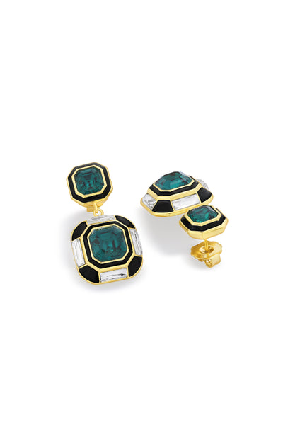 Isharya Jungle Green Deco Crystal Studs indian designer wear online shopping melange singapore