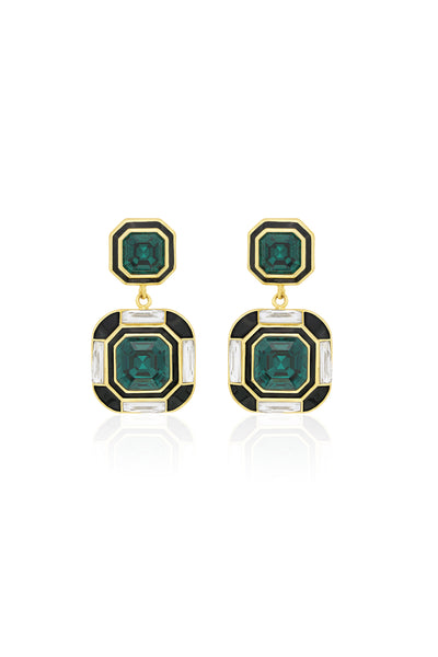 Isharya Jungle Green Deco Crystal Studs indian designer wear online shopping melange singapore
