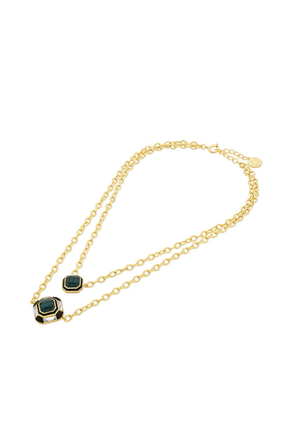 Isharya Jungle Green Layered Crystal Necklace indian designer wear online shopping melange singapore