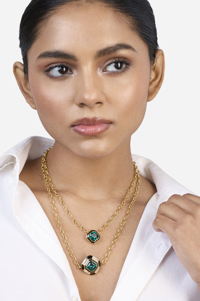 Isharya Jungle Green Layered Crystal Necklace indian designer wear online shopping melange singapore