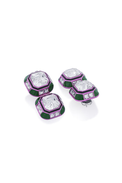 Isharya Jungle Green Oversized Double Crystal Studs indian designer wear online shopping melange singapore