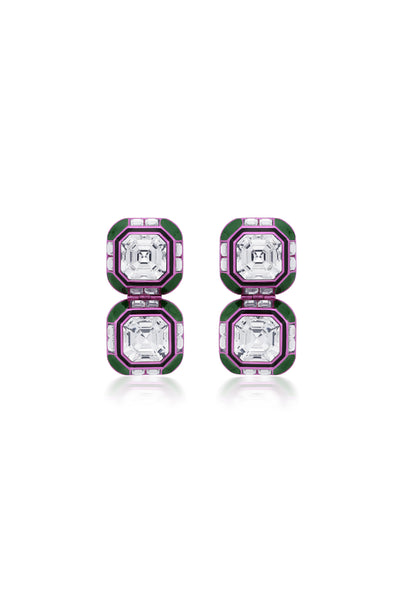 Isharya Jungle Green Oversized Double Crystal Studs indian designer wear online shopping melange singapore