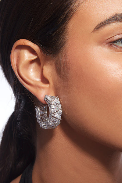 Isharya Louvre 925 Silver Maxi Rève Crystal Hoop Earrings Earrings jewellery indian designer wear online shopping melange singapore