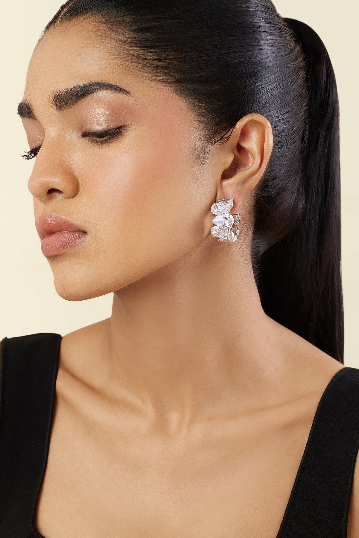 Isharya Luxe Glow Statement Hoops In Rhodium Plating indian designer wear online shopping melange singapore 