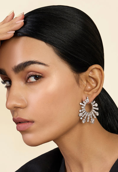 Isharya Luxe Indian Front Back Earrings In Rhodium Plating indian designer wear online shopping melange singapore