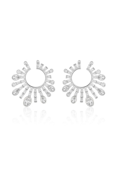 Isharya Luxe Indian Front Back Earrings In Rhodium Plating indian designer wear online shopping melange singapore