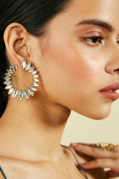 Isharya Marquise Mirror Orange Peel Earrings indian designer wear online shopping melange singapore
