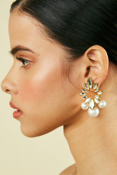 Isharya Marquise Mirror Pearl Earrings indian designer wear online shopping melange singapore