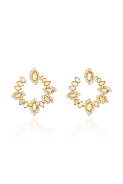 Mirror Moti Front Back Earrings In 18Kt Gold Plated Melange Singapore Online Shopping Indian Designer Wear