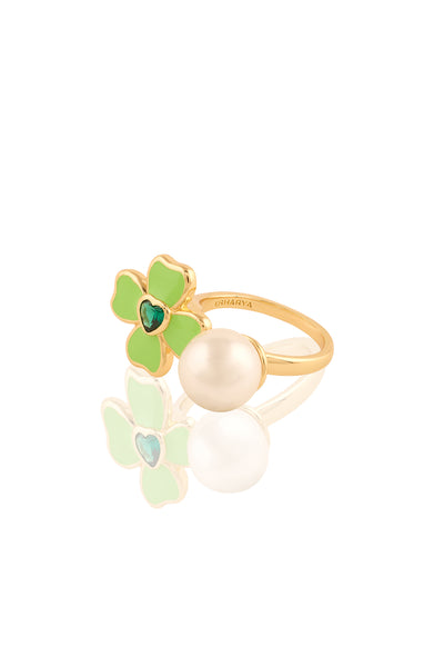 Isharya Neon Clover Pearl Ring In 18Kt Gold Plated indian designer wear online shopping melange singapore 
