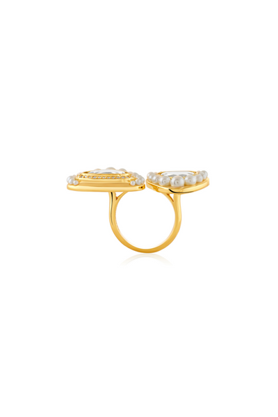 Noori Two Finger Ring In 18Kt Gold Plated Isharya Online Shopping Melange Singapore Indian Designer Wear