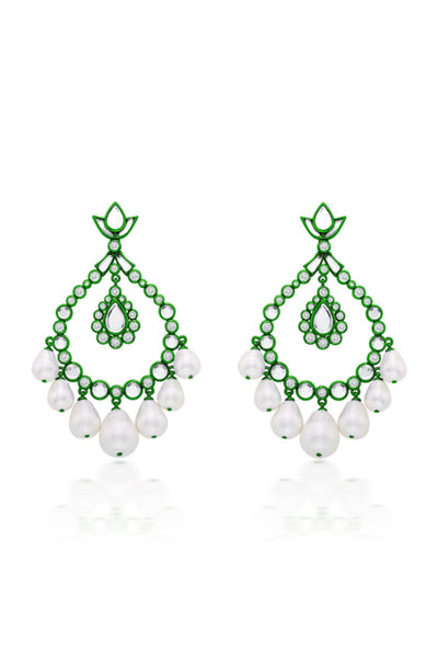 Isharya Parakeet Green Elongated Crystal Pearl Earrings In Colored Plating jewellery indian designer wear online shopping melange singapore