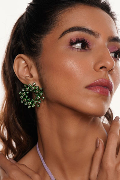 Isharya Parakeet Green Halo Earrings In Colored Plating jewellery indian designer wear online shopping melange singapore