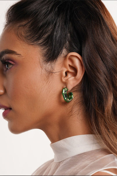 Isharya Parakeet Green Mirror Huggies In Colored Plating jewellery indian designer wear online shopping melange singapore